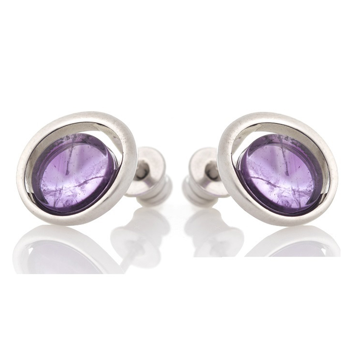 Boucles d\'oreilles Argent \'Meghan\' améthyste argenté (rhodié) - 12 mm - [R5580]