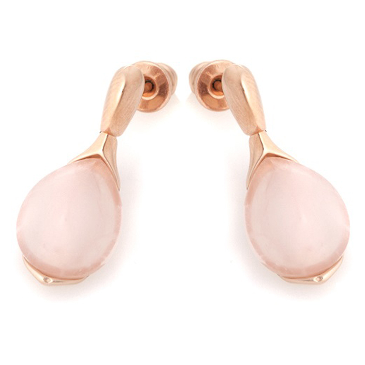 Boucles d\'oreilles Argent artinsales \'Meghan\' quartz rose doré - 22x10 mm - [R5587]