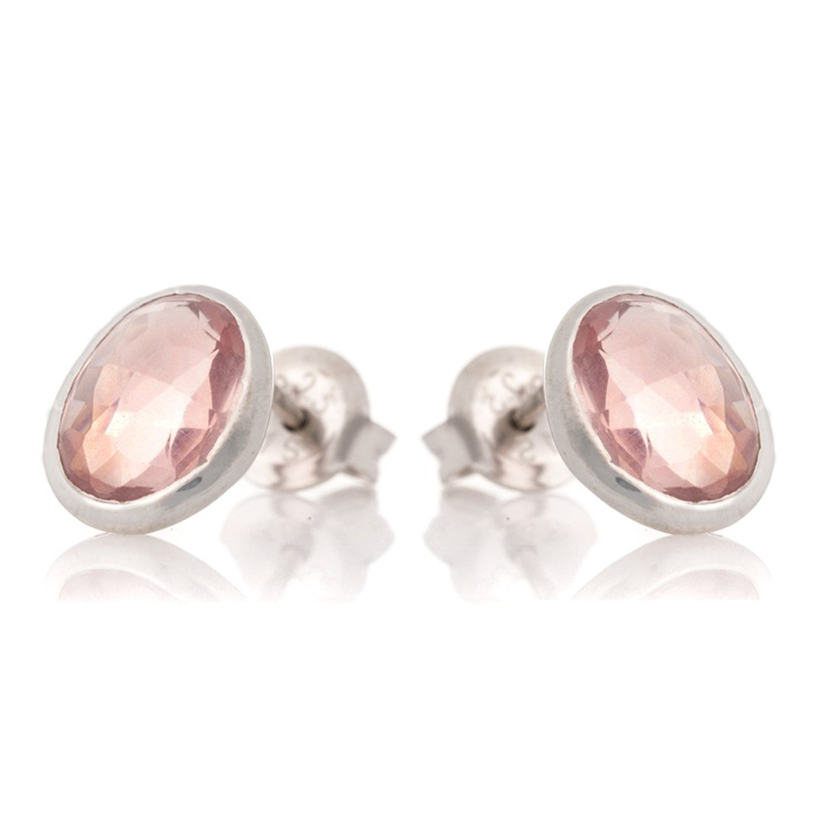 Boucles d\'oreilles Argent \'Meghan\' quartz rose argenté (rhodié) - 10x8 mm - [R5590]
