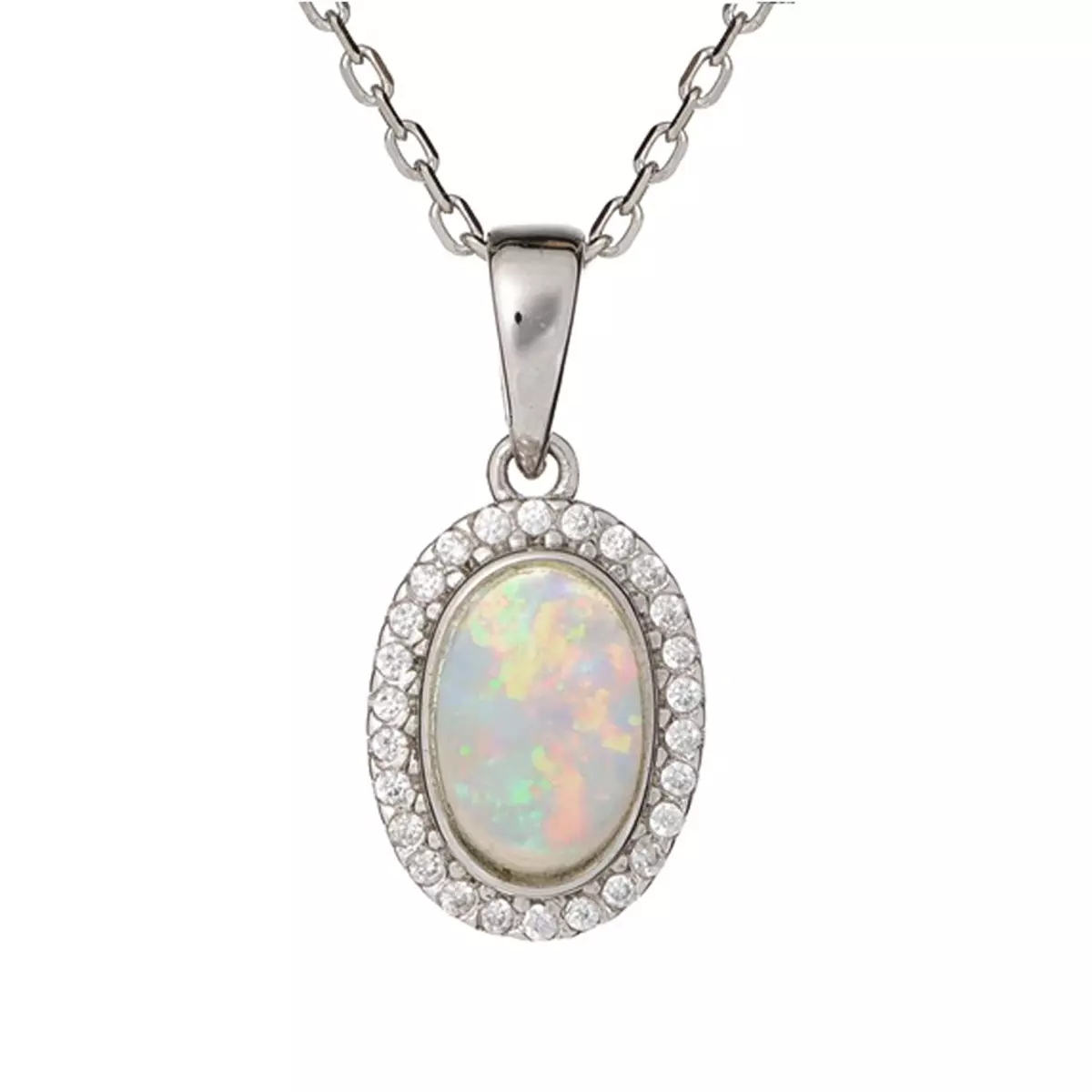 les trésors de lily Pendentif artisanal Argent 'Déesse Opale' blanc argenté (rhodié) 10x8 mm [R5603]