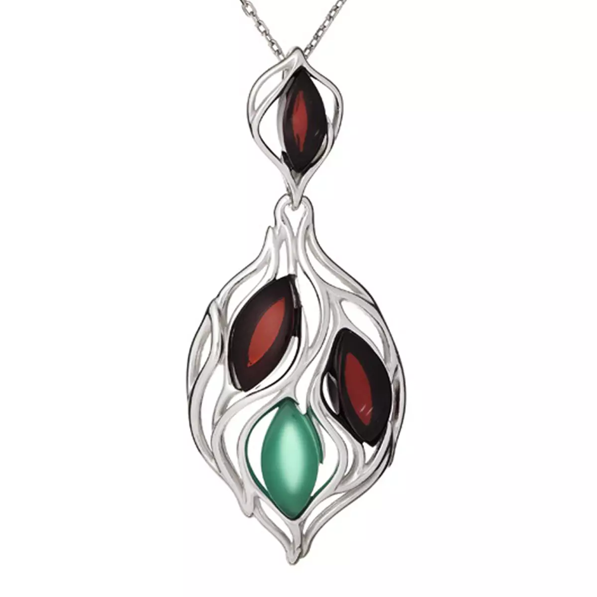 les trésors de lily Pendentif Argent 'Meghan' marron vert argenté (rhodié) 45x20 mm [R5604]
