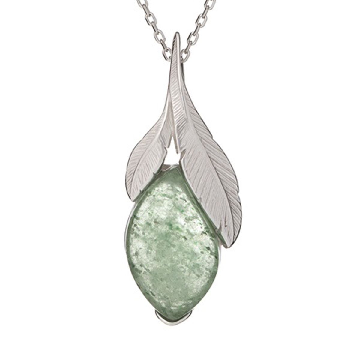 Pendentif Argent \'Meghan\' quartz vert argenté (rhodié) - 30x12 mm - [R5607]