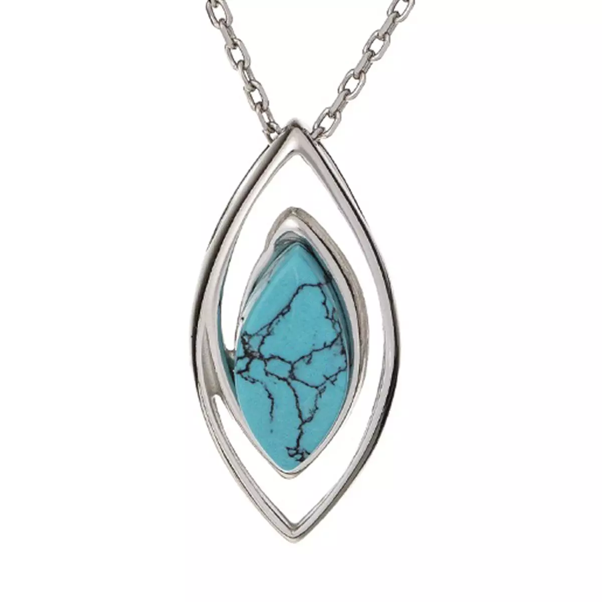 les trésors de lily Pendentif Argent artisanal 'Meghan' turquoise argenté (rhodié) 19x8 mm [R5609]