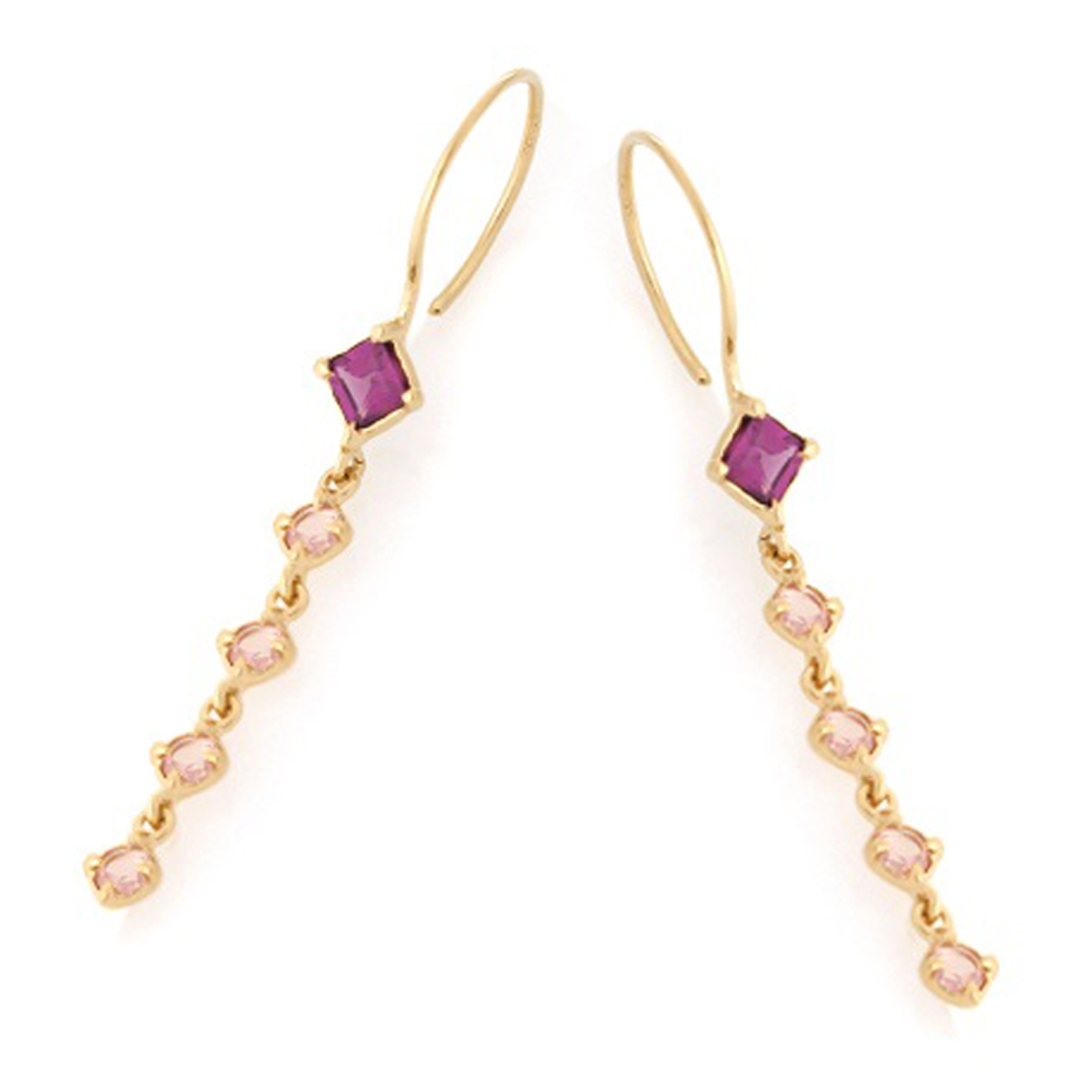Boucles d\'oreilles Argent artisanales \'Meghan\' améthyste quartz rose doré - 30x4 mm - [R5613]