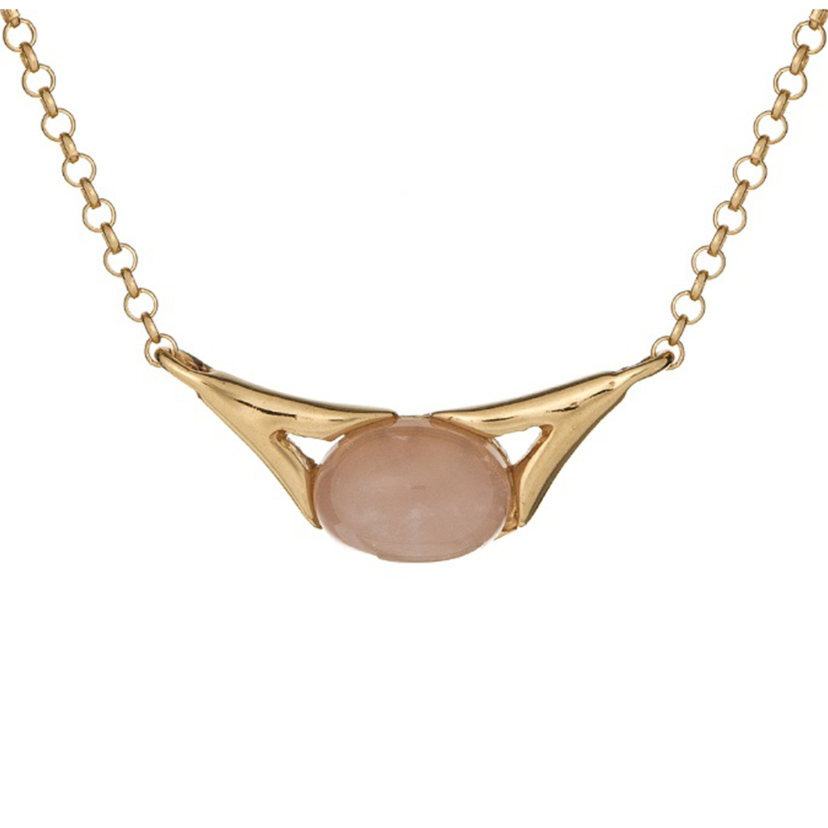 Collier Argent artisanal \'Meghan\' quartz rose doré - 20x10 mm - [R5630]
