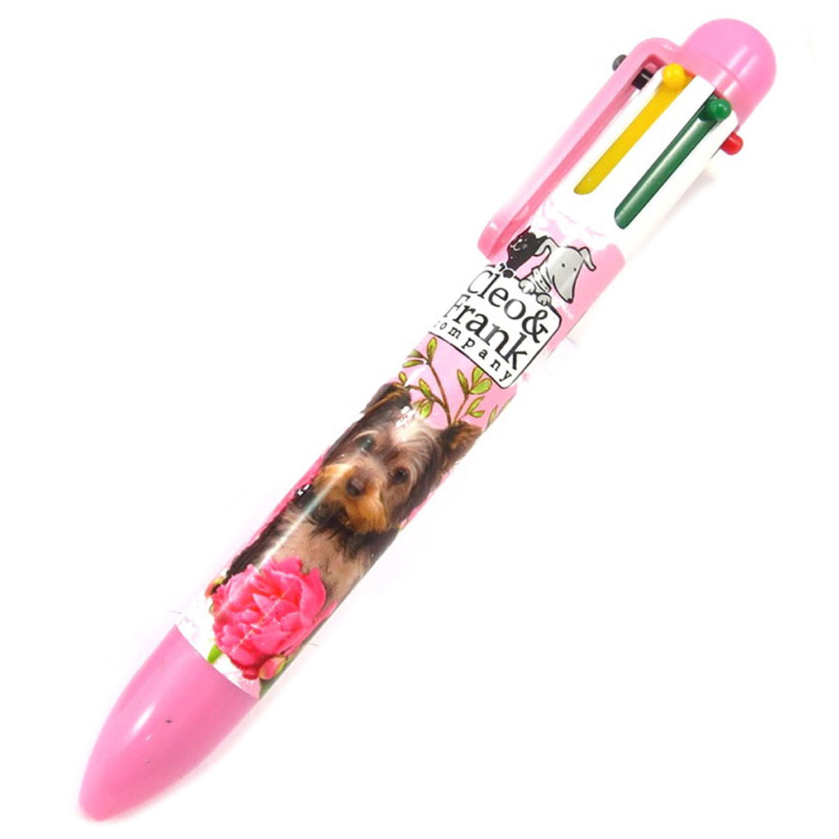 Stylo 6 couleurs \'Cleo & Frank\' rose - 14 cm - [A3347]