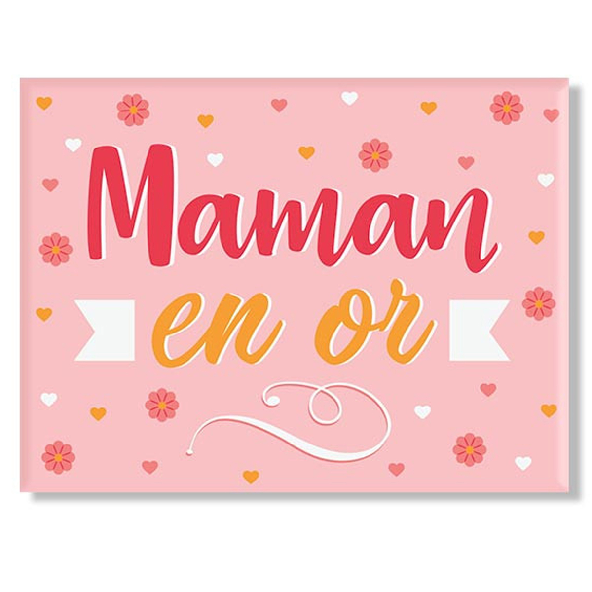 Magnet céramique \'Maman\' rose (Maman en or) - 8x6 cm - [A3373]