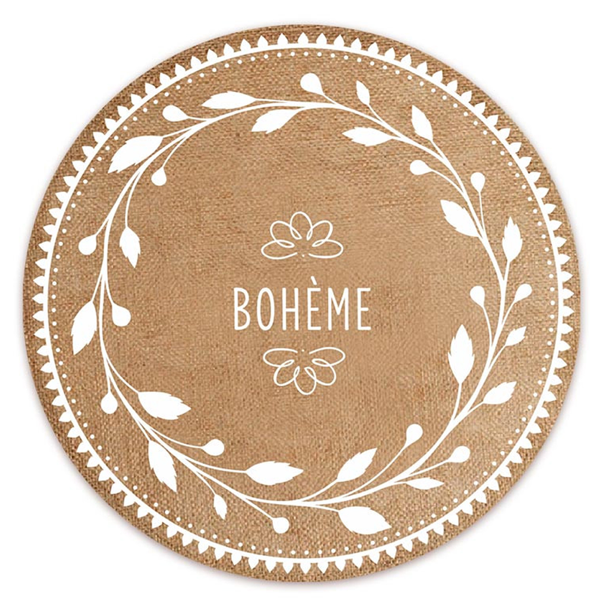 Set de table toile de jute \'Bohème\' beige blanc - 38 cm - [A3389]