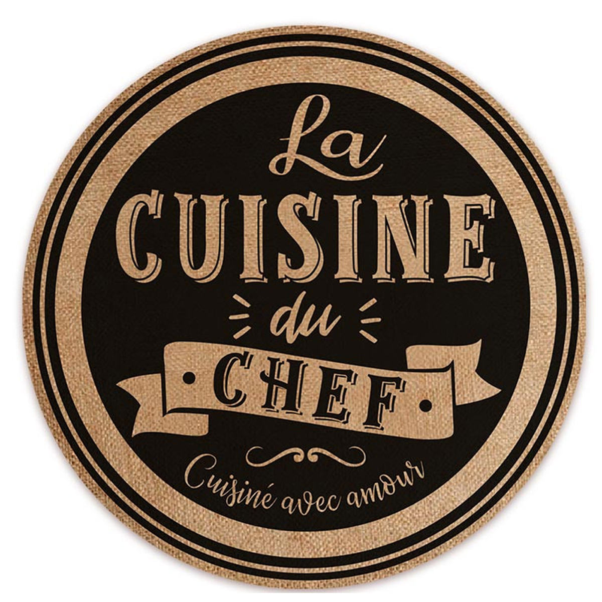 Set de table toile de jute \'La Cuisine du Chef\' noir beige - 38 cm - [A3392]