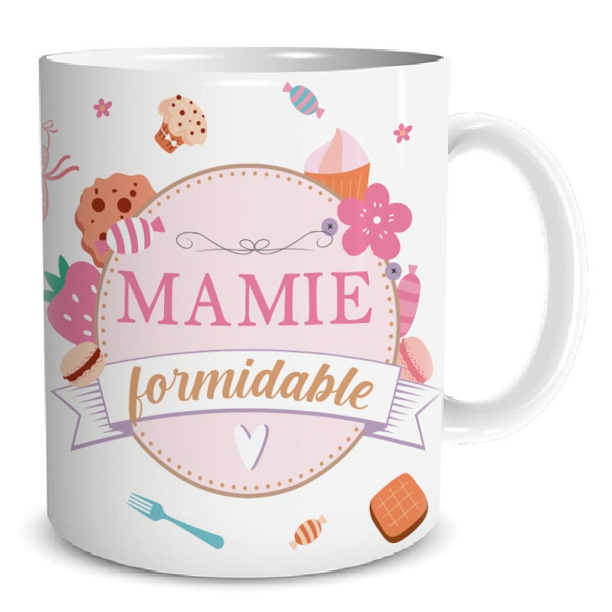 Mug tendresse \'Mamie Formidable\' rose blanc - 95x80 mm - [A3432]