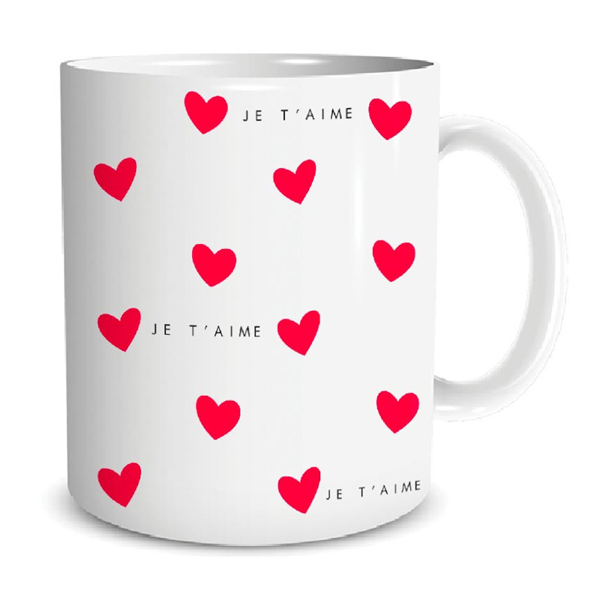 Mug céramique \'Mots d\'Amour\' (Je t\'Aime) cœurs rouges - 95x8 cm - [A3434]