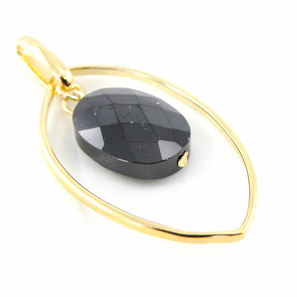Pendentif Plaqué Or \'Linda\' noir - 35x18 mm - [H2618]