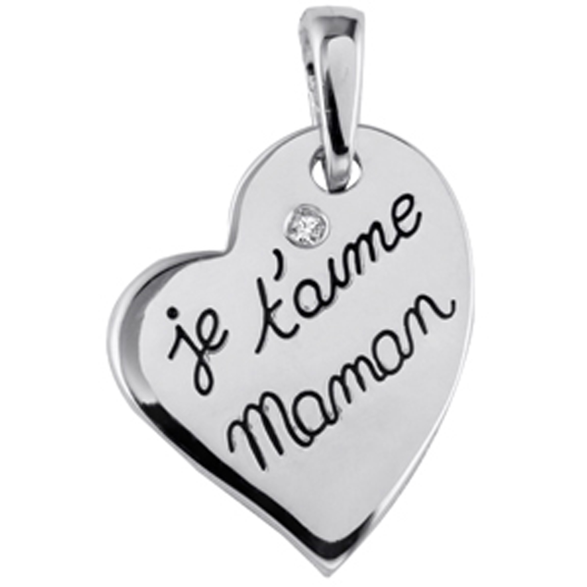Pendentif argent \'Je t\'aime Maman\' rhodié - 26x17 mm - [M5016]