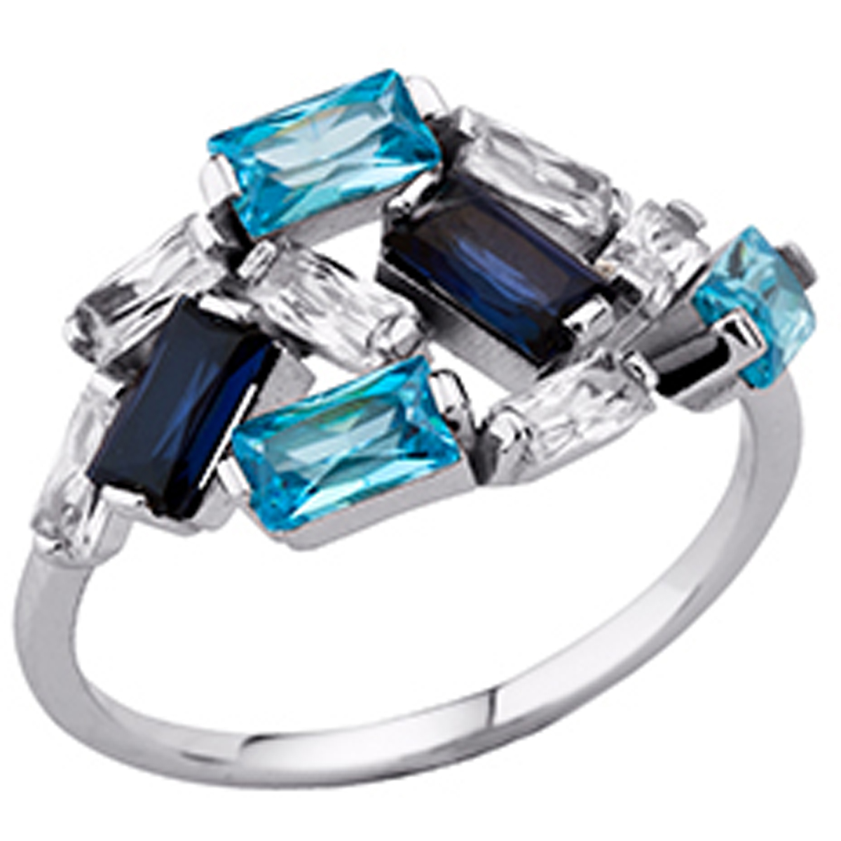 Bague Argent \'Sissi\' bleu blanc (rhodié) - 11 mm - [P0750]