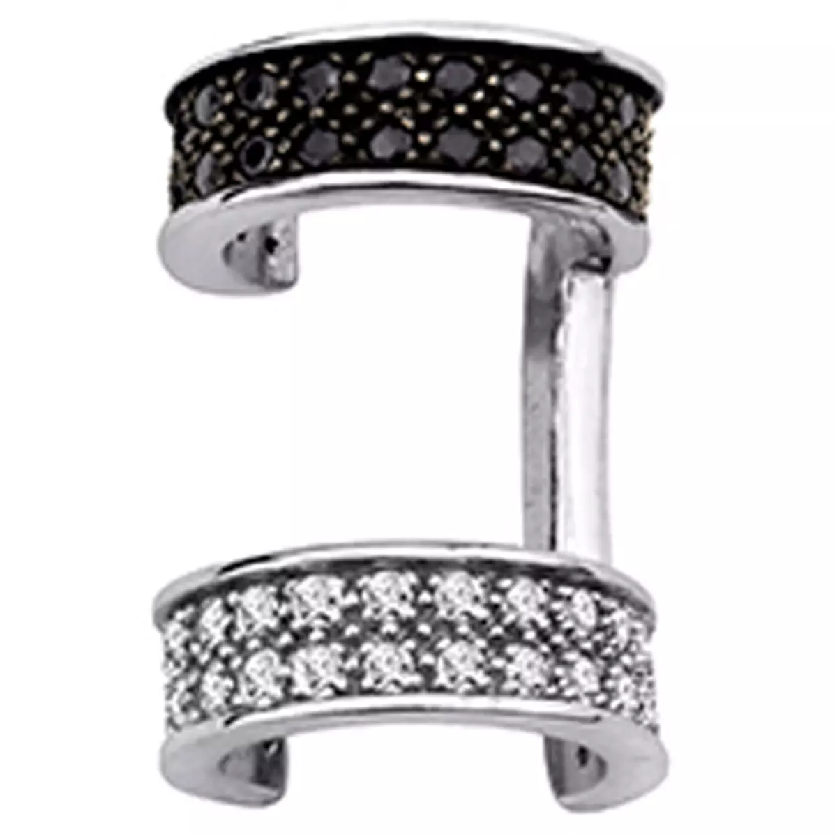 les trésors de lily Boucle bague oreille argent 'Sissi' blanc noir argenté (rhodié) 14x10 mm [P2214]