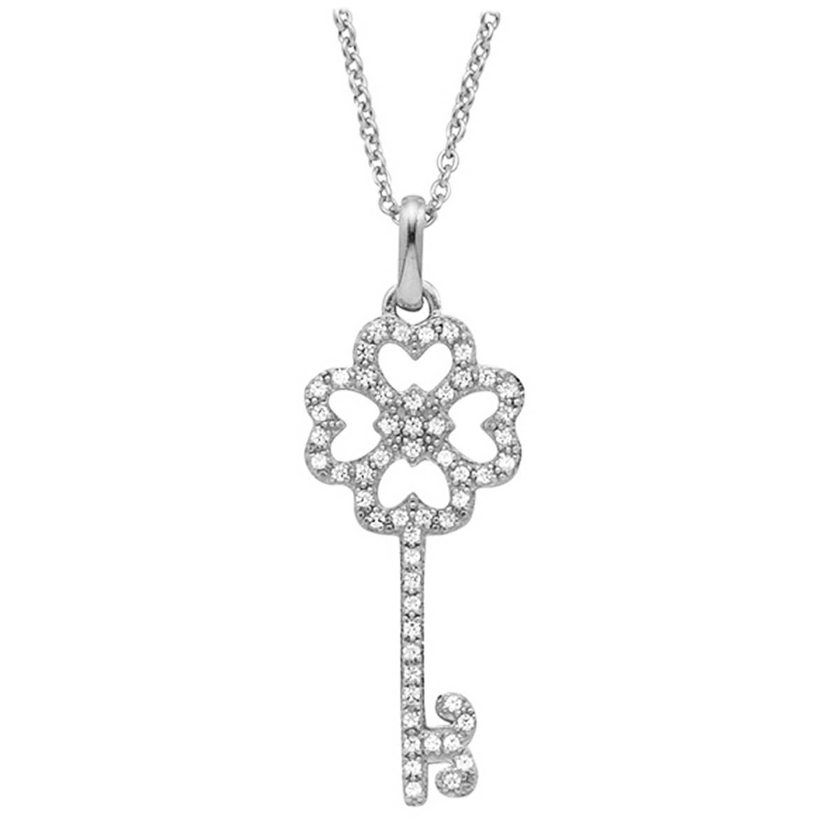 Collier argent \'Clé des Mystères\' blanc argenté - 28x13 mm - [P2228]
