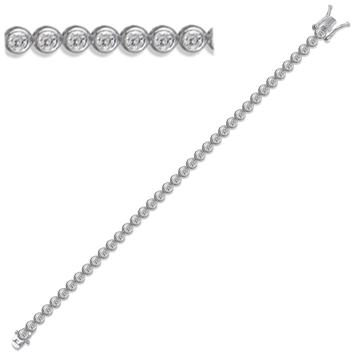 Bracelet Argent \'Rivière de Diamants\' Blanc (rhodié) - 18 cm 3 mm - [P2390]