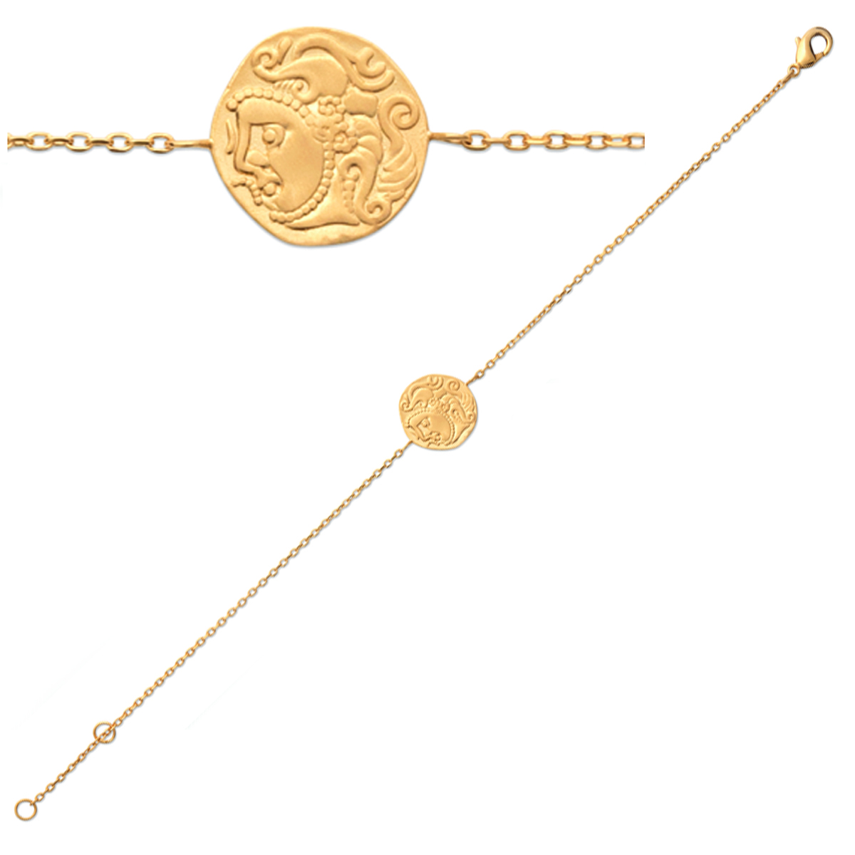 Bracelet Plaqué Or \'Cléopatra\' doré mat - 18 cm 13 mm (visage greco-romain) - [Q6603]