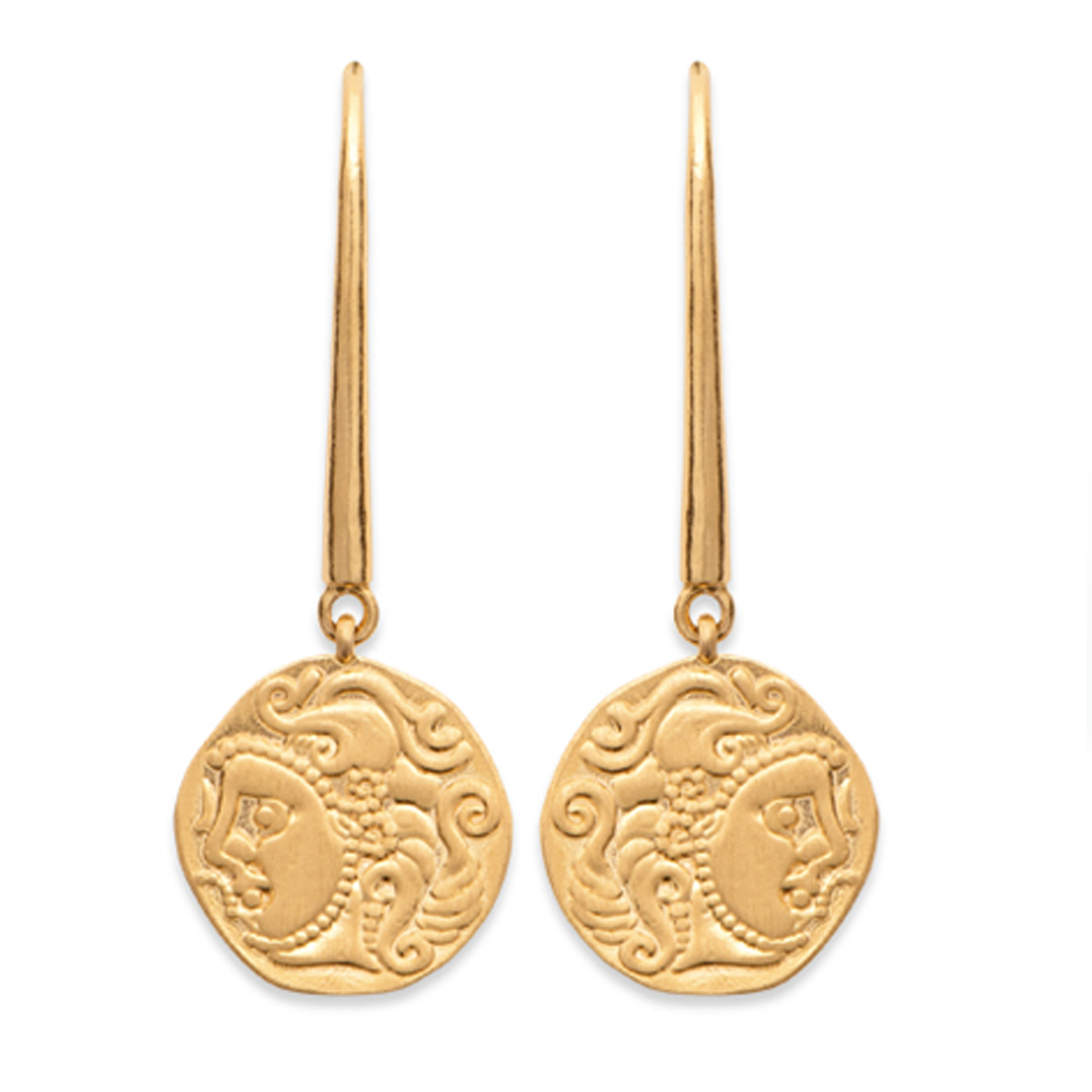 Boucles Plaqué Or \'Cléopatra\' doré - 12 mm (visage greco-romain) - [Q6622]
