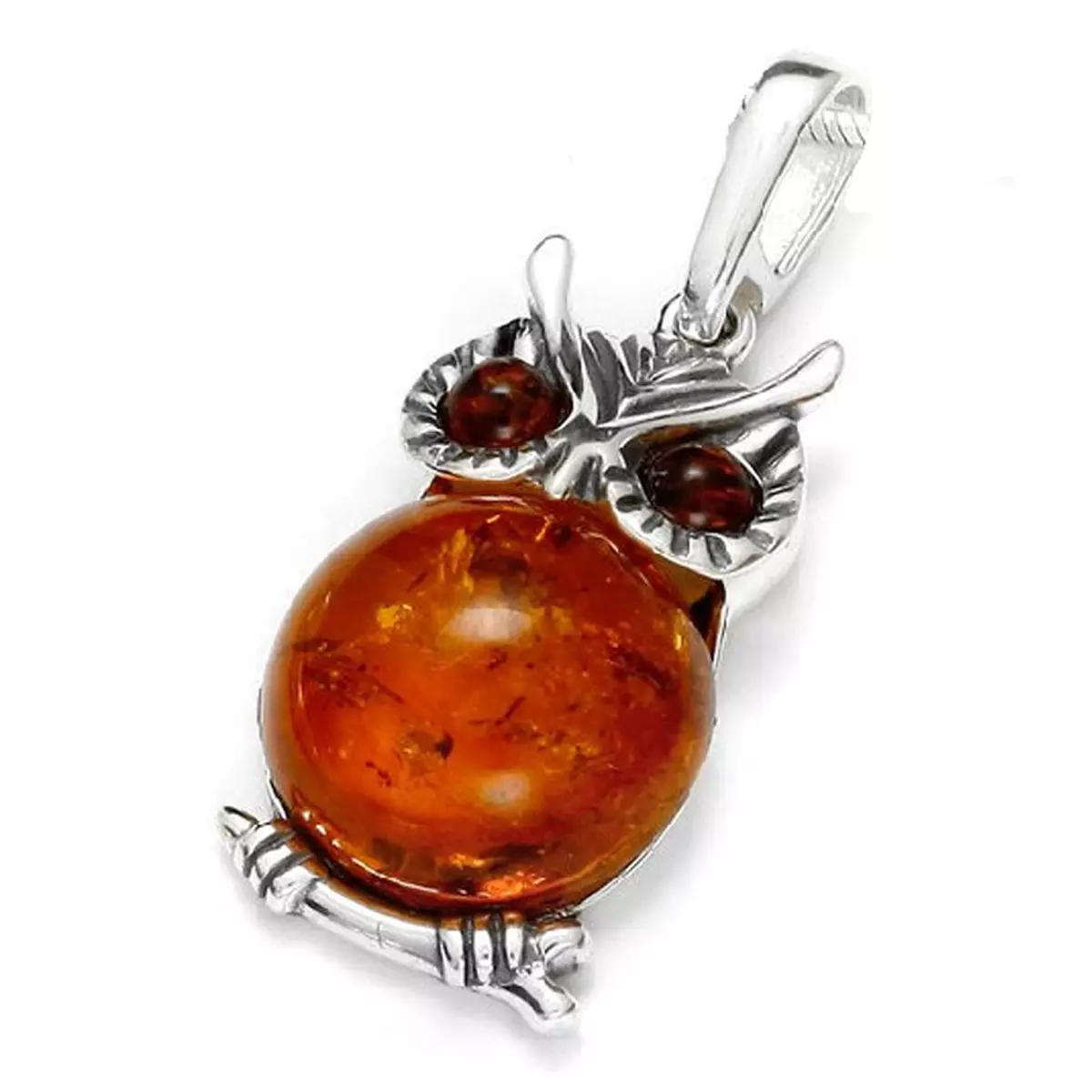 les trésors de lily Pendentif Argent 'Grande Chouette' Ambre (rhodié) 25x15 mm [Q6797]