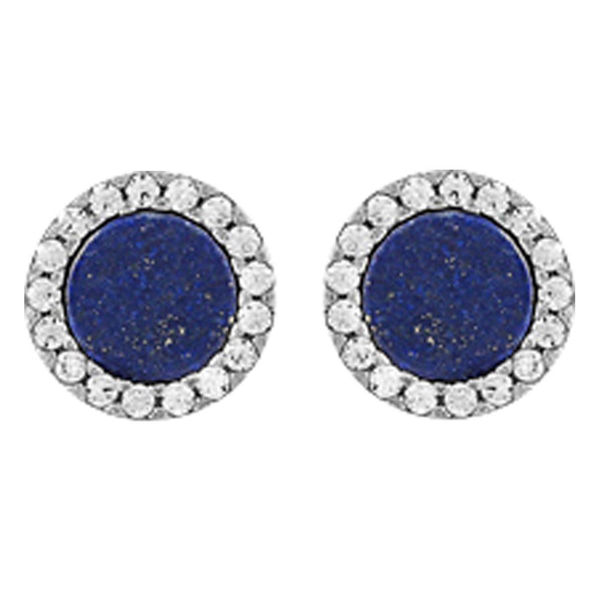 Boucles argent \'Sissi\' bleu lapis lazuli blanc argenté (rhodié) - 6 mm - [Q7914]