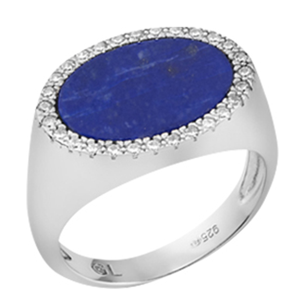 Bague argent \'Sissi\' bleu lapis lazuli blanc argenté (rhodié) - 18x13 mm - [Q7925]