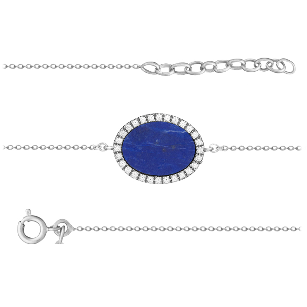 Bracelet argent \'Sissi\' bleu lapis lazuli blanc argenté (rhodié) - 17x14 mm - [Q7932]