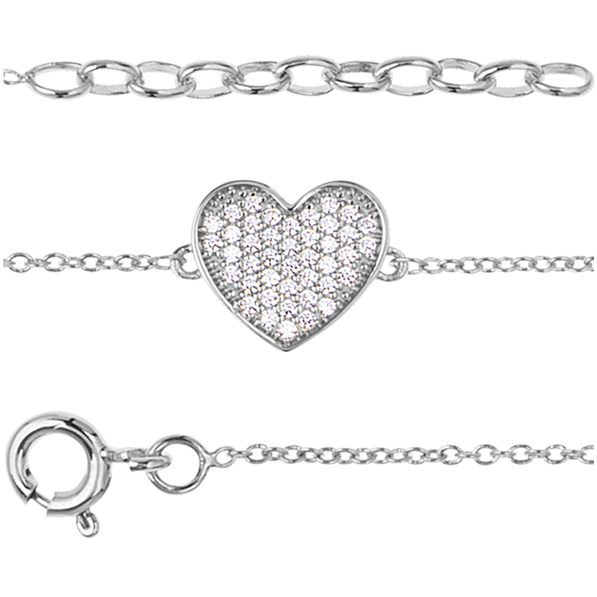 Bracelet argent \'Love\' blanc argenté (rhodié) - 19 cm, 10x10 mm - [Q9841]