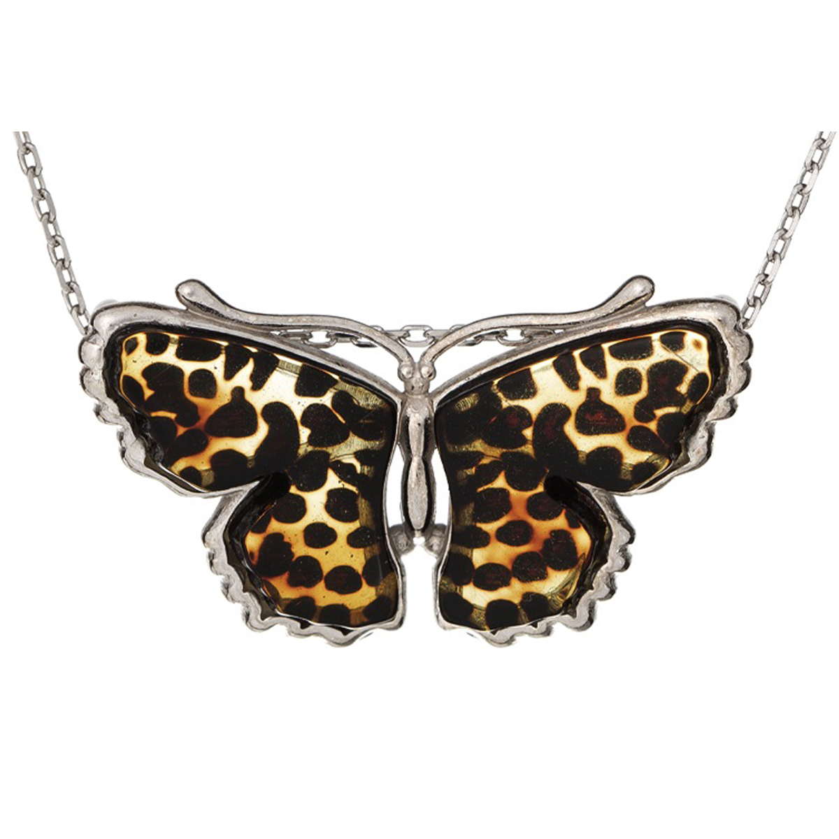 Pendentif argent artisanal \'Inspiration\' marron argenté (rhodié) - 28x15 mm (papillon) - [R5503]