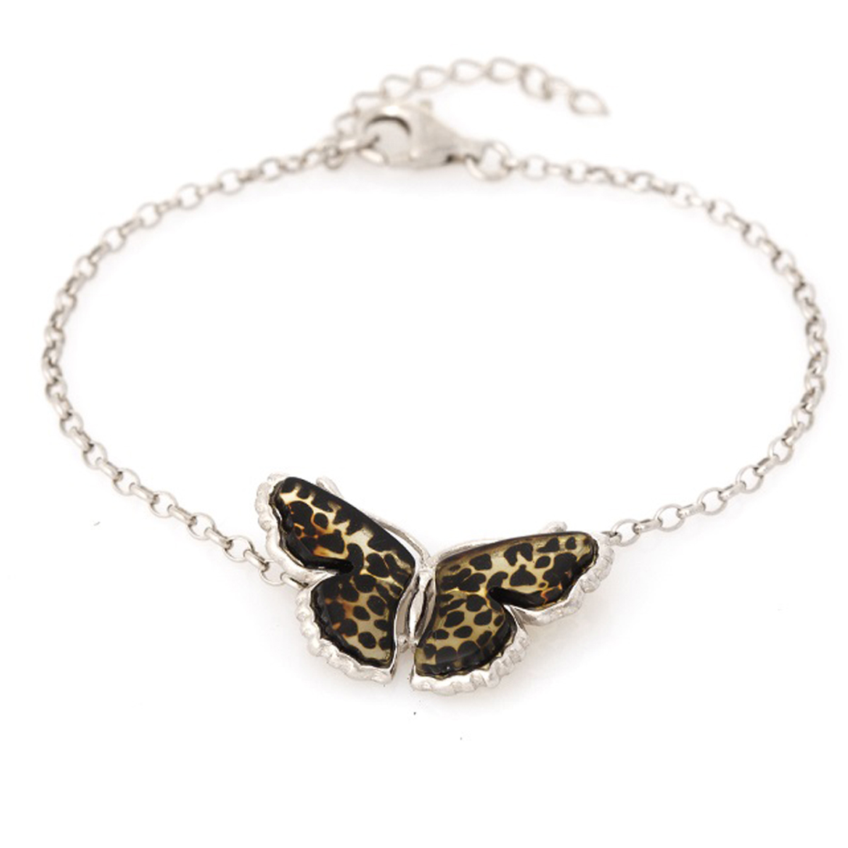 Bracelet Argent artisanal \'Inspiration\' ambre argenté (rhodié) - 27x15 mm (papillon) - [R5532]