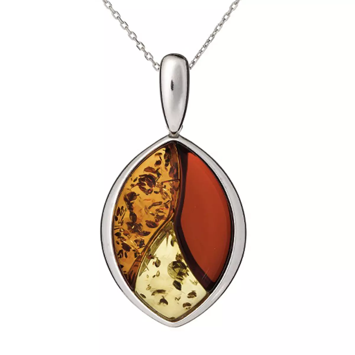 les trésors de lily Pendentif Argent artisanal 'Inspiration' Ambre 3 tons argenté (rhodié) 28x22 mm [R5659]