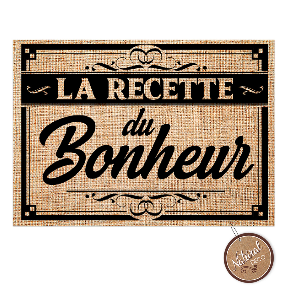 Set de table toile de jute \'La Recette du Bonheur\' beige noir - 42x30 cm - [A1521]