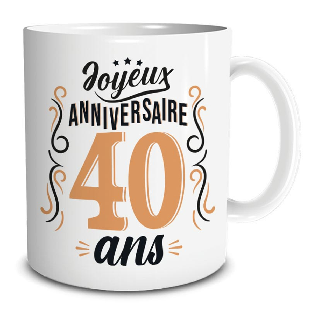 Mug céramique \'40 ans\' noir beige blanc - 95x80 mm - [A3557]