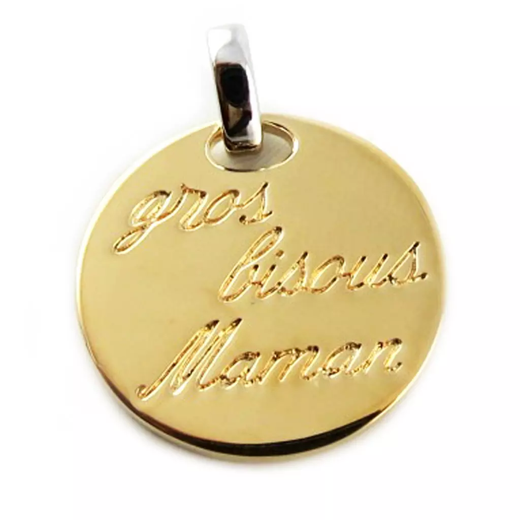 les trésors de lily Pendentif Plaqué Or 'Gros Bisous Maman' doré 20 mm [L1699]