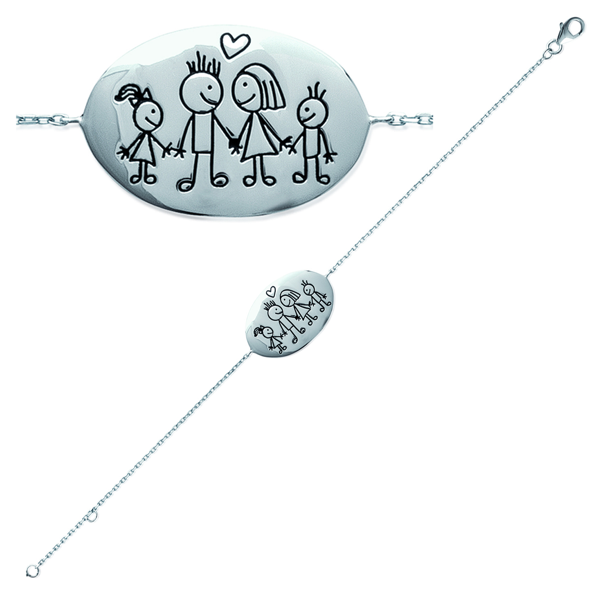 Bracelet Argent \'Romeo et Juliette\' family (rhodié) - 35x16 mm - [N2896]