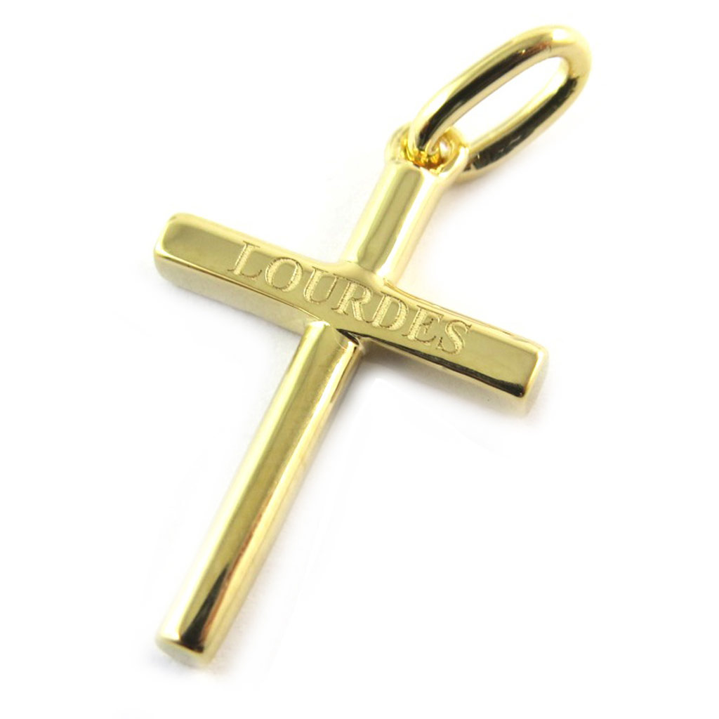 Pendentif plaqué or \'Croix\' doré (Lourdes) - 21x14 mm - [N3335]