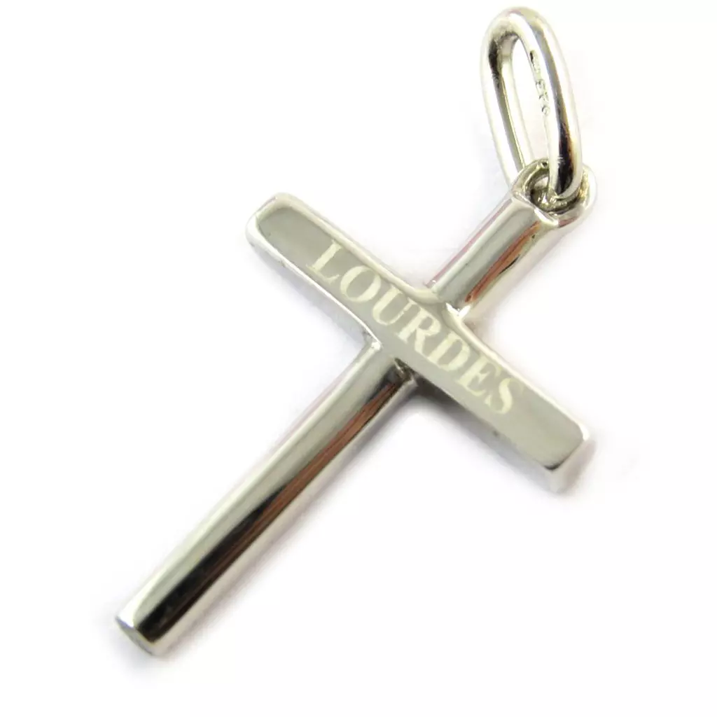 les trésors de lily Pendentif argent 'Croix' argenté rhodié (Lourdes) 22x14 mm [N3336]