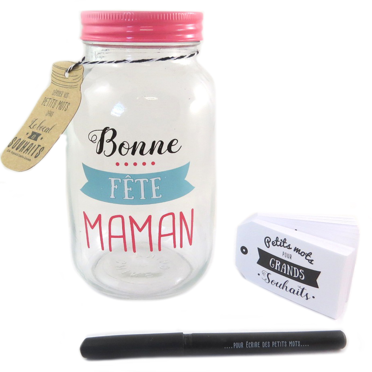 Tirelire à messages \'Bonne Fête Maman\' verre (mason jar) - 175x10 cm - [Q0337]