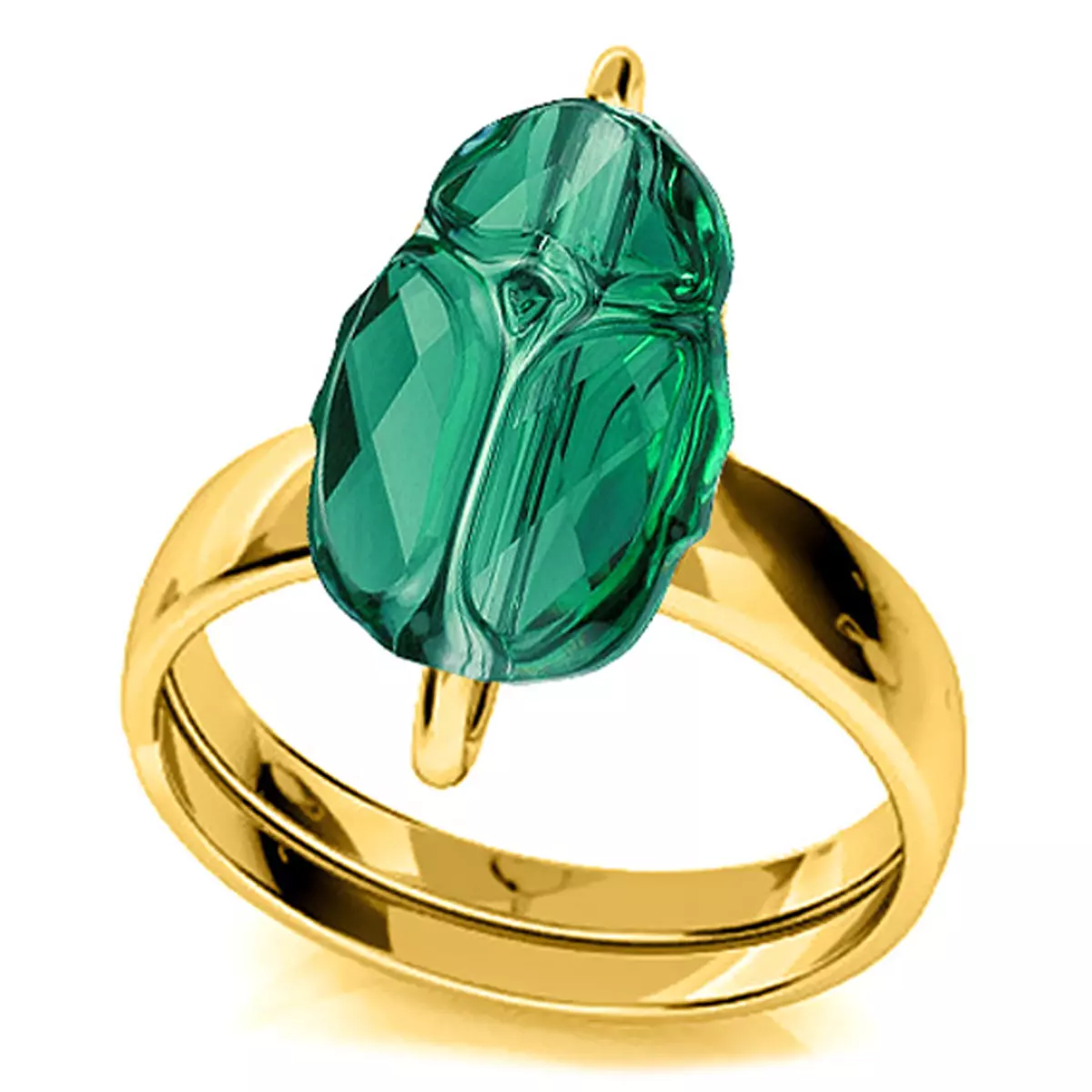 les trésors de lily Bague argent artisanale 'Scarabée' vert doré 12x8 mm [Q4187]
