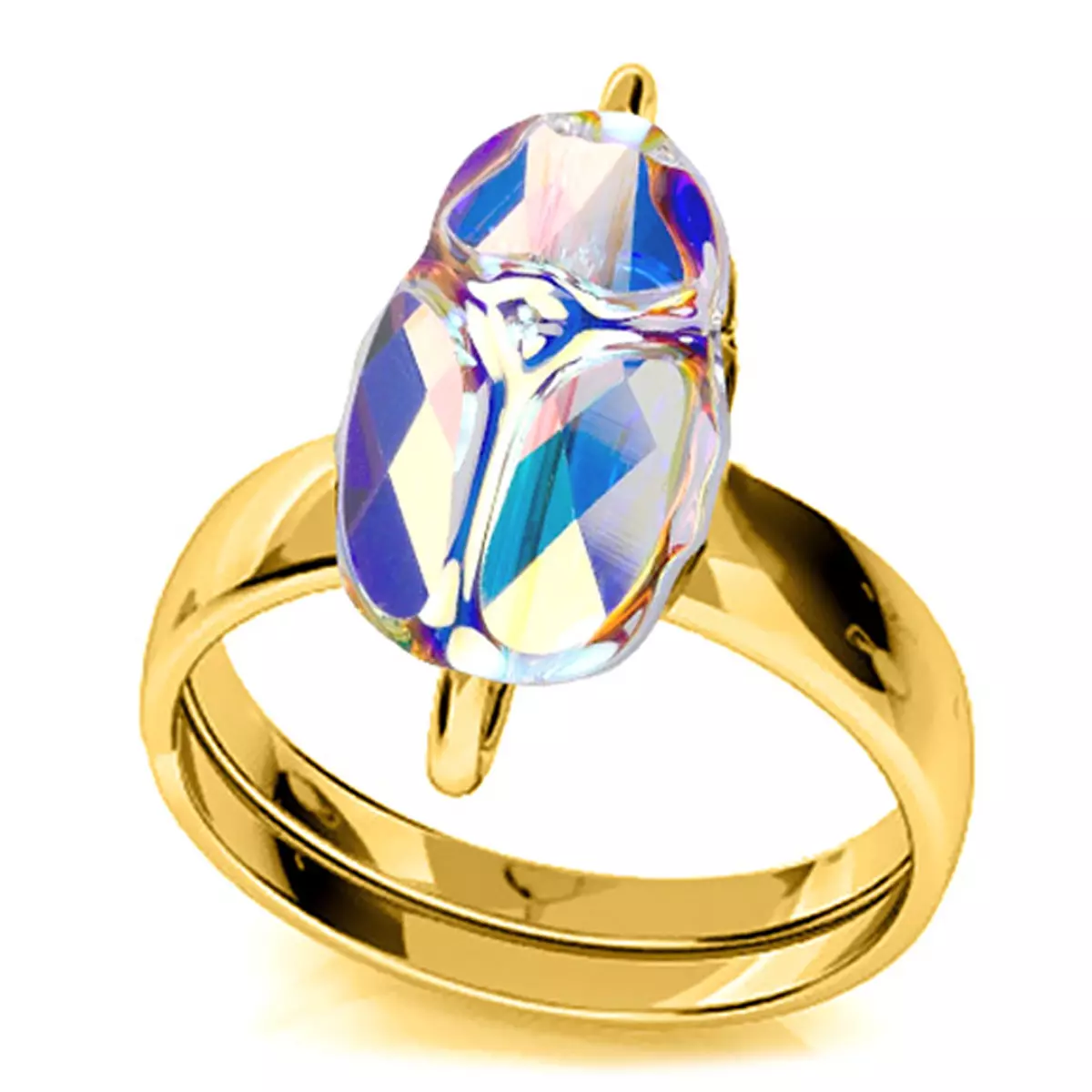 les trésors de lily Bague argent artisanale 'Scarabée' blanc boréal doré 12x8 mm [Q4188]