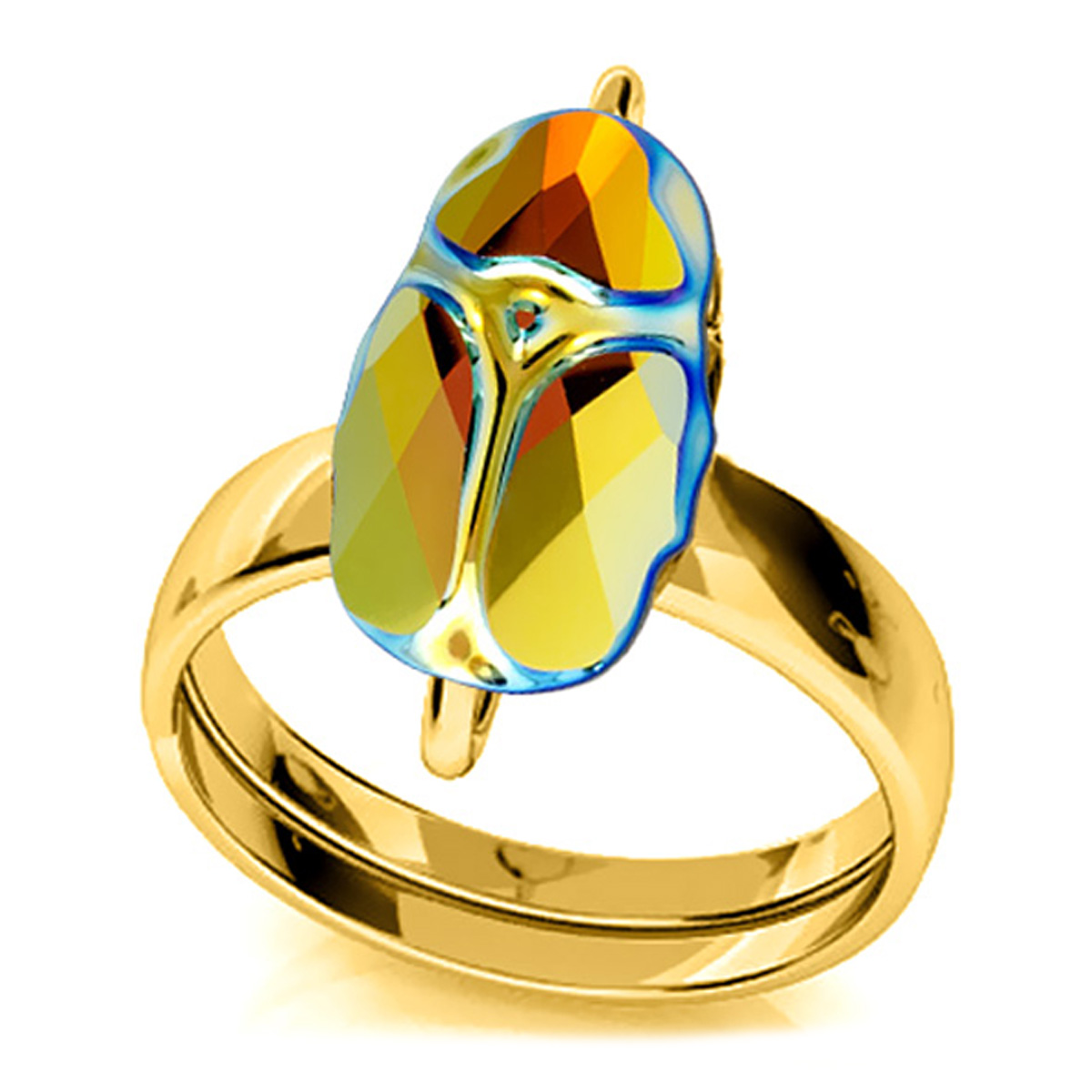 Bague argent artisanale \'Scarabée\' noir boréal doré - 12x8 mm - [Q4189]