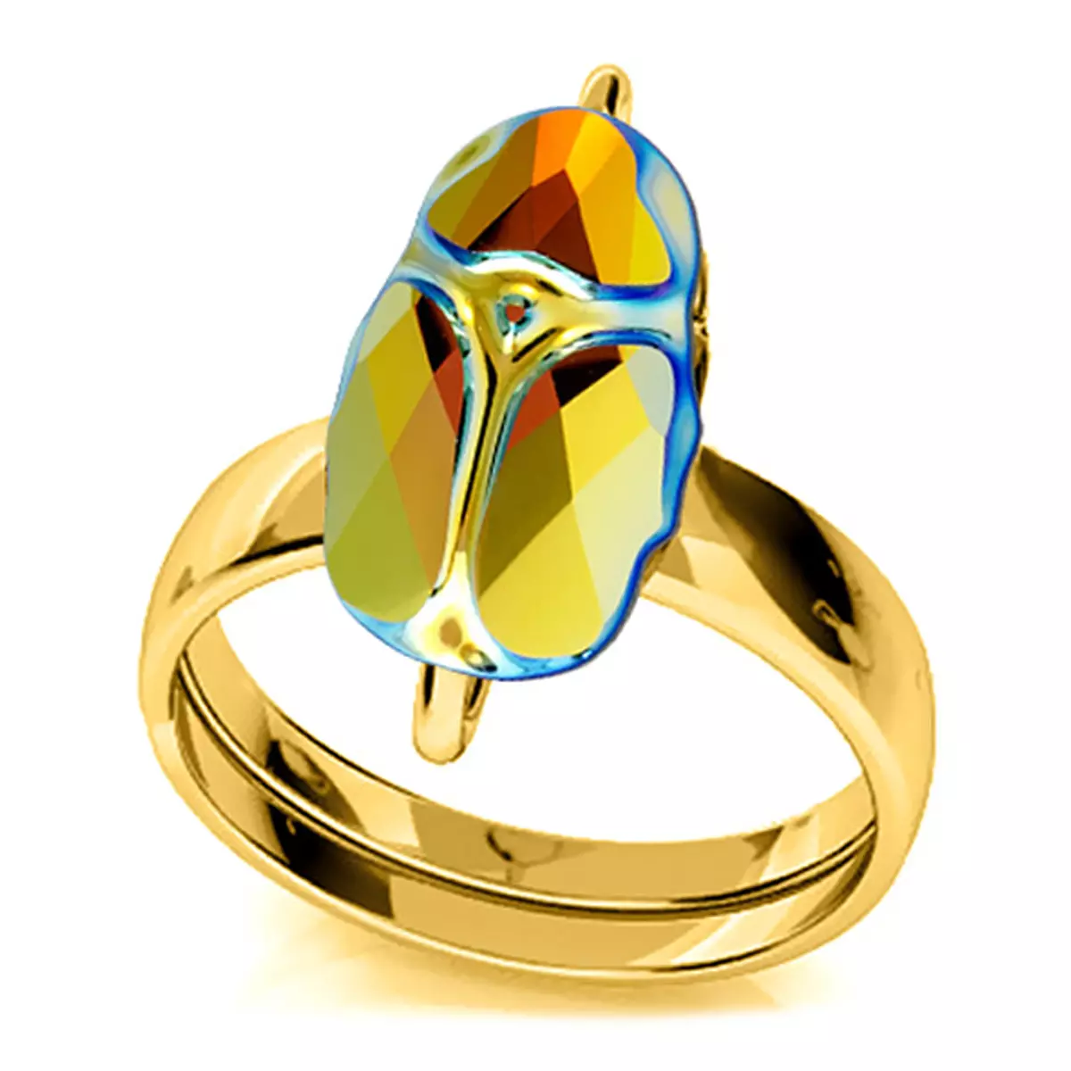 les trésors de lily Bague argent artisanale 'Scarabée' noir boréal doré 12x8 mm [Q4189]