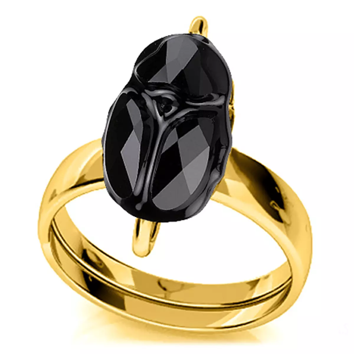 les trésors de lily Bague argent artisanale 'Scarabée' noir doré 12x8 mm [Q4190]