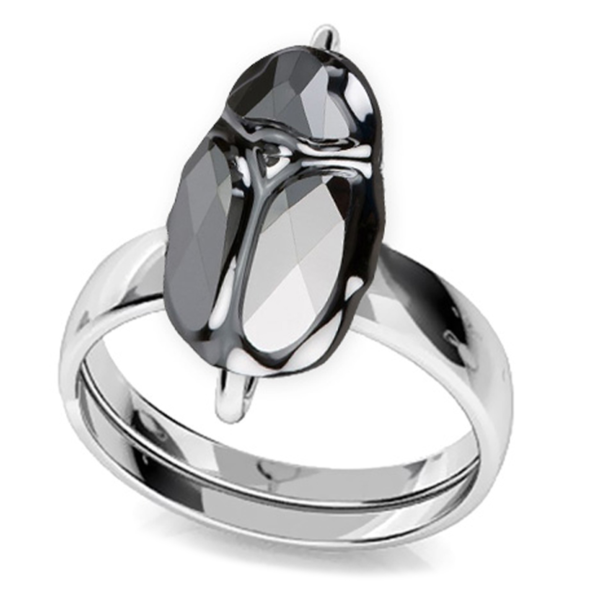 Bague argent artisanale \'Scarabée\' gris argenté - 12x8 mm - [Q4198]