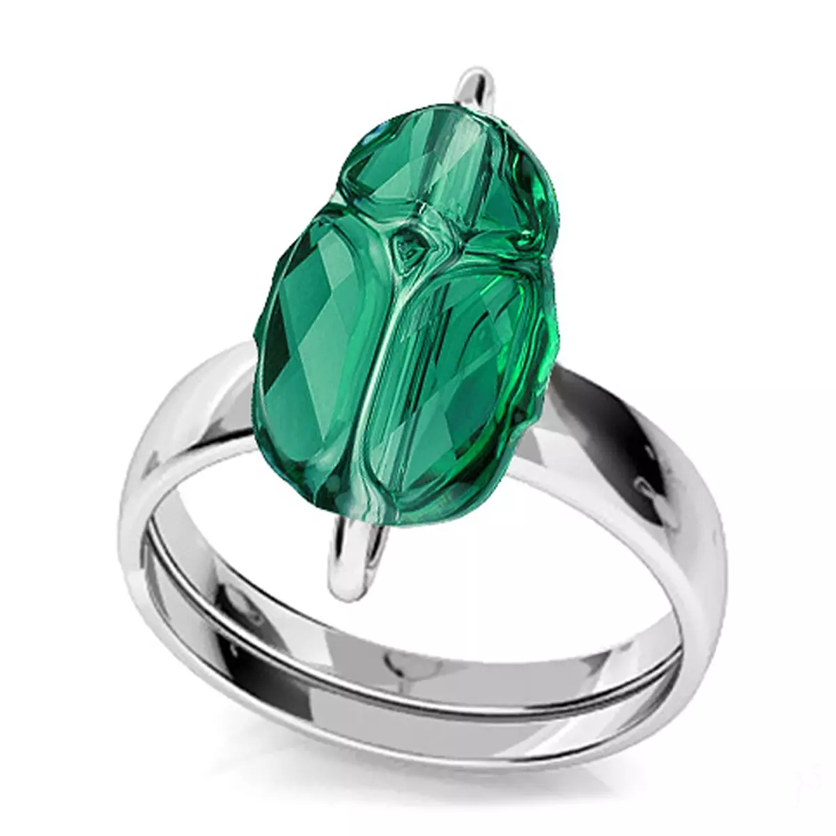 les trésors de lily Bague argent artisanale 'Scarabée' vert argenté 12x8 mm [Q4202]