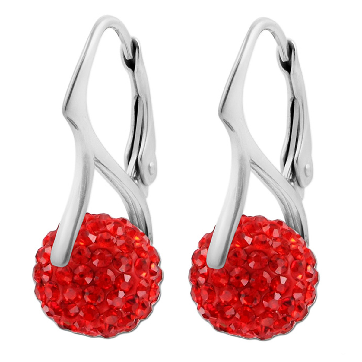 Dormeuses argent artisanales \'Sissi\' rouge argenté - 10 mm - [Q4213]