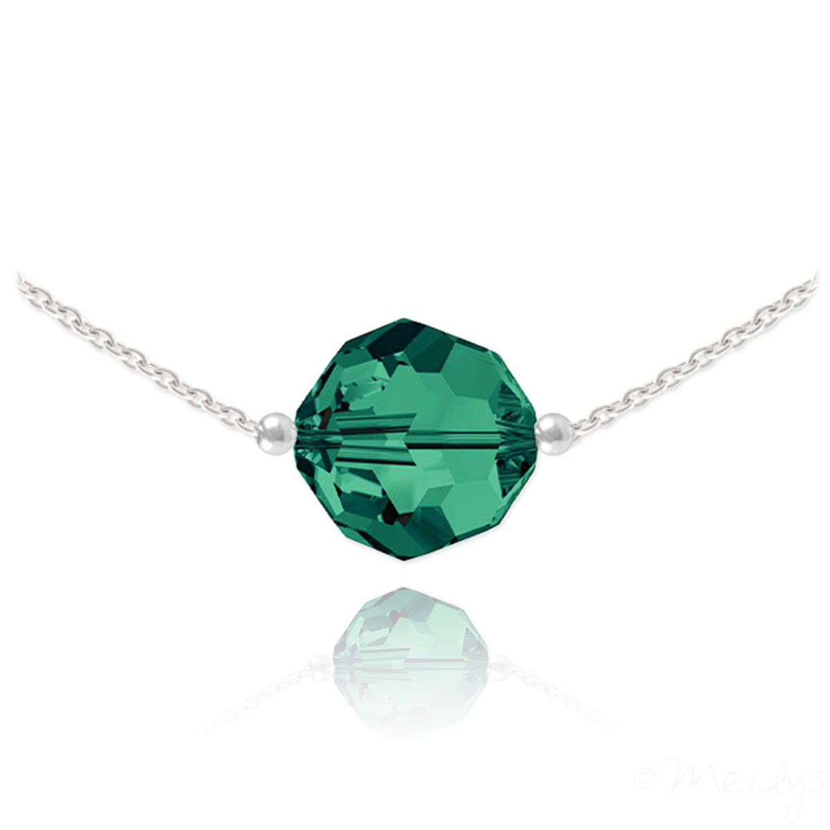 Collier argent artisanal \'Sissi\' vert émeraude argenté - 10 mm - [Q4239]