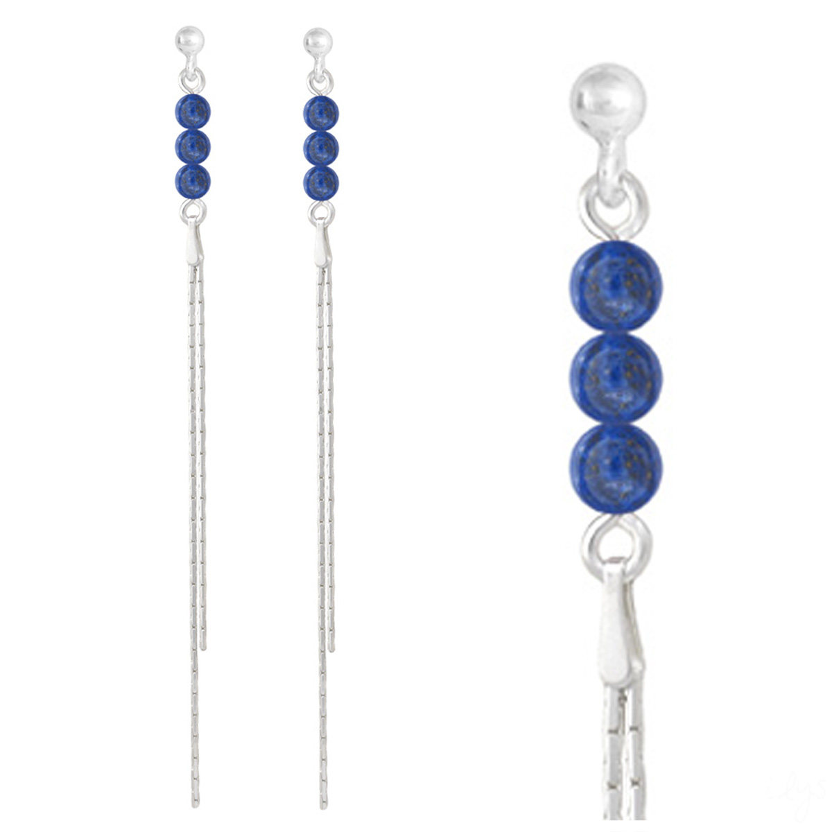 Boucles d\'oreilles argent artisanales \'Mineralia\' lapis lazuli argenté - 85x4 mm - [Q4264]