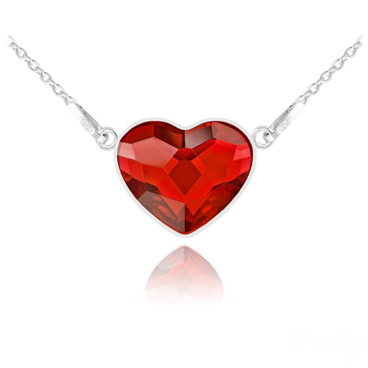 Collier argent artisanal \'Love\' rouge argenté - 15x13 mm - [Q4270]