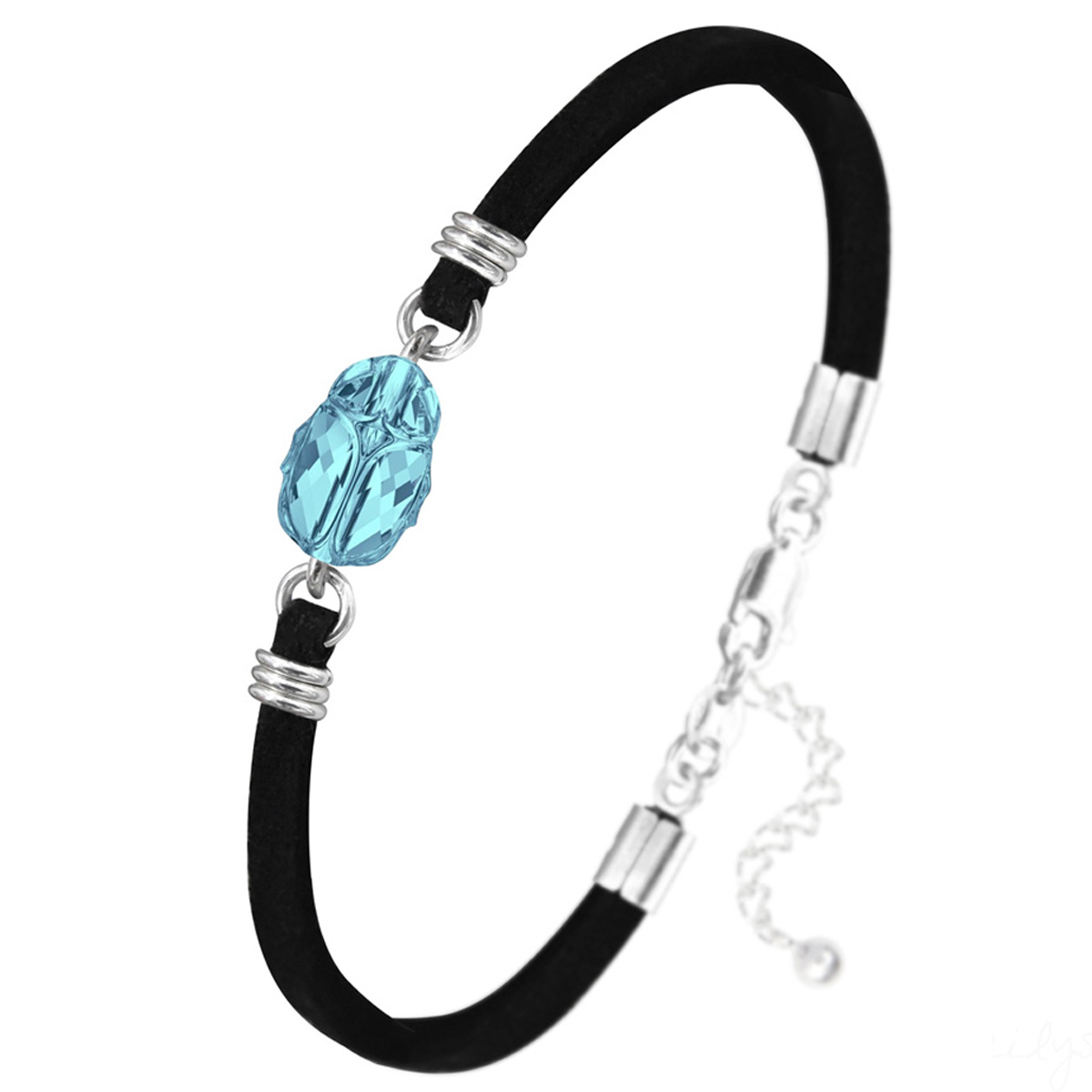 Bracelet argent artisanal \'Scarabée\' aquamarine argenté - 12x8 mm - [Q4290]